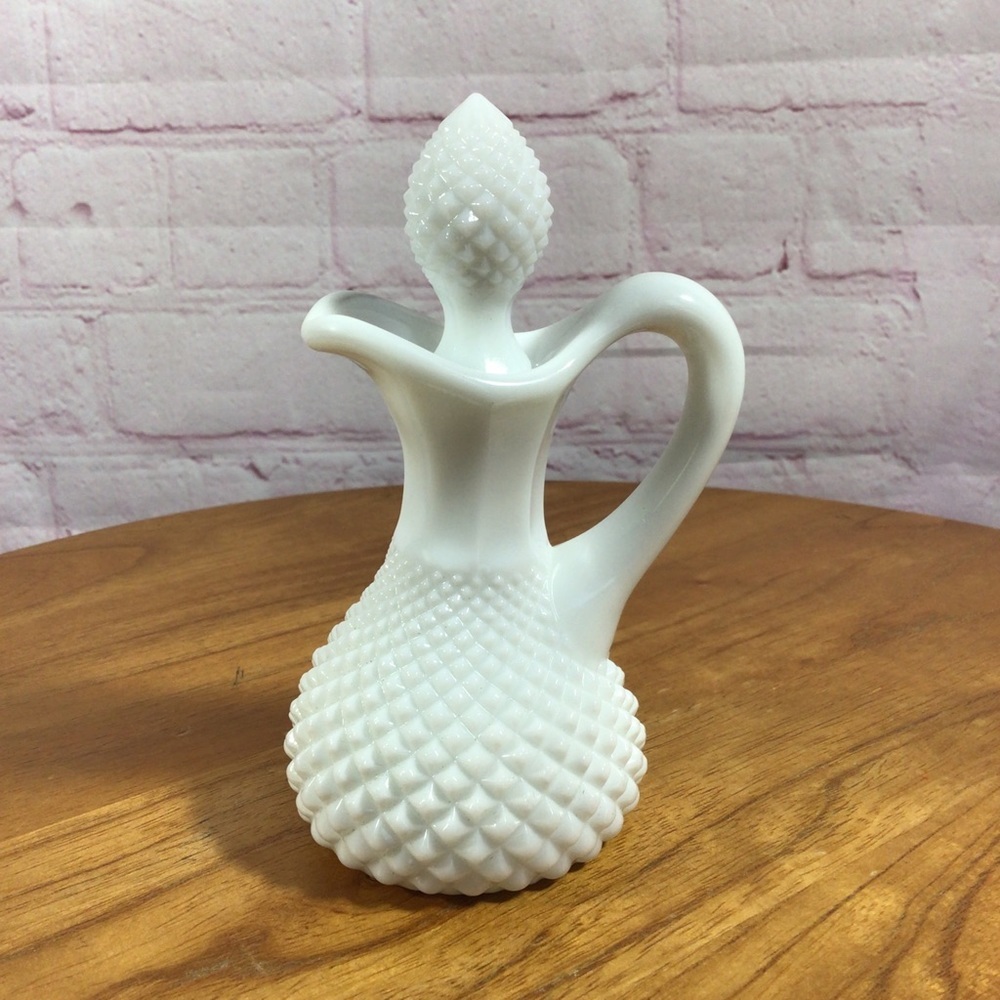Vintage Westmoreland Milk Glass Diamond Cut Cruet with Stopper